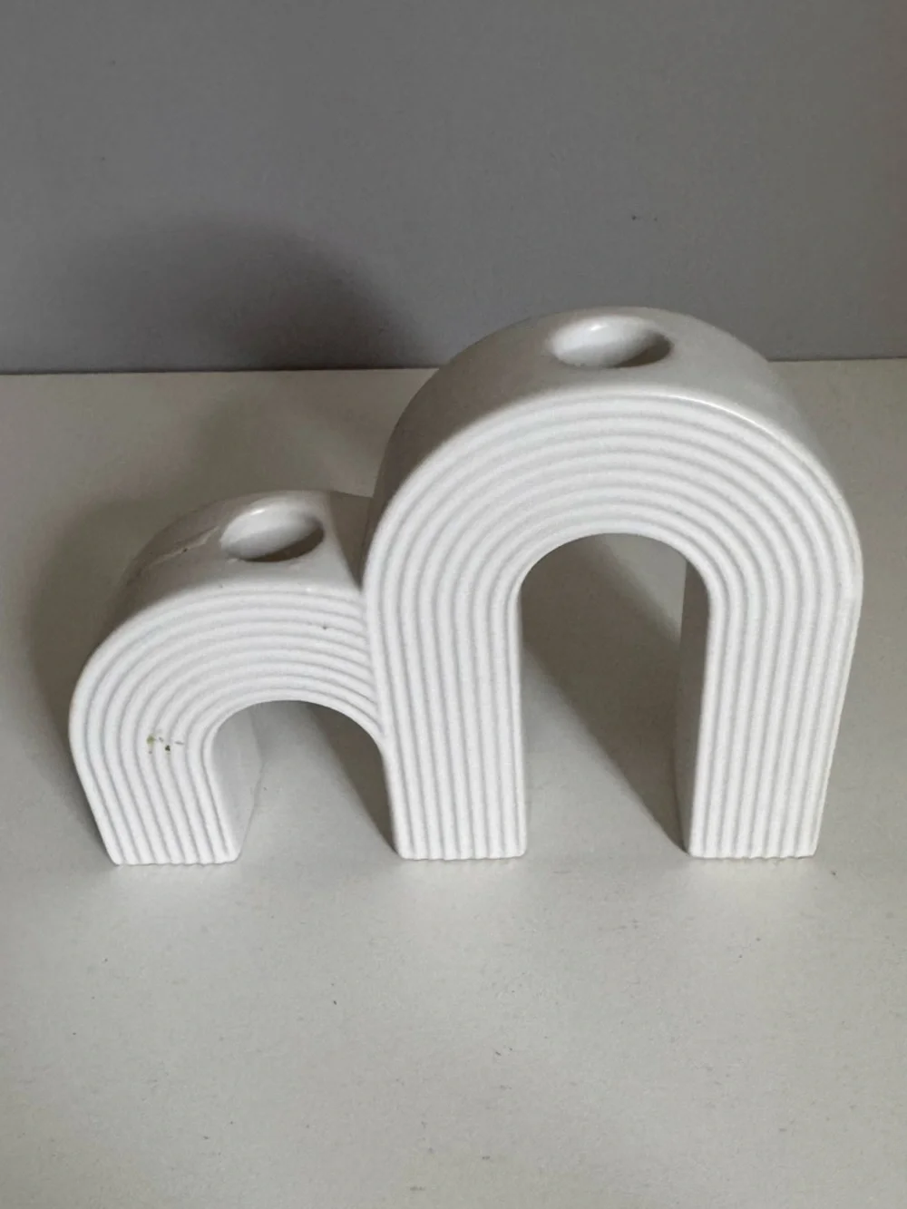 World Market White Ceramic Rainbow Arc Taper Candle Holder Boho Modern Decor